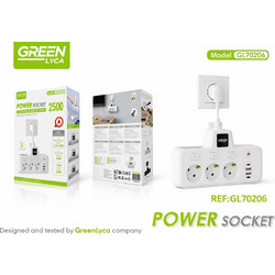 GreenLyca GL70206 Πολύπριζο 3 Θέσεων με 2x USB & 2x USB-C, Διακόπτες, 2500W Λευκό