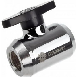 BITSPOWER MINI VALVE WITH BLACK HANDLE 1/4 INCH SHINY SILVER