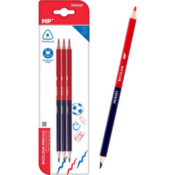 MP ξυλομπογιά με διπλή μύτη PE305T, 3mm μύτη, τρίγωνο, μπλε/κόκκινο, 3τμχ