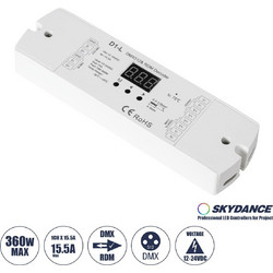 GloboStar 71446 D1-L SKYDANCE DC DMX & RDM Dimmer High Speed Controller / Decoder 1 Καναλιού DC 12-24V 1 x 15.5A 360W - Max 15.5A 360W - IP20 Μ17 x Π5 x Υ2.5cm - 5 Years Warranty