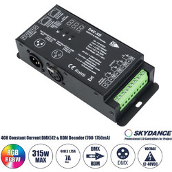 GLOBOSTAR SKYDANCE-D4C-XE 73147 DC CC DMX Master Dimmer / Controller / Decoder Υψηλής Ταχύτητας με 4 x 700-1750mA 2.1-78.75W Κανάλια DC 12-48V σε DC 3-45V 7000mA 315W Max IP20 - DMX512 & RDM - Μ16.5 x