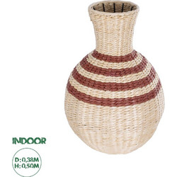 GloboStar Artificial Garden PALERMO 21231 Διακοσμητικό Πλεκτό Καλάθι - Κασπώ Γλάστρα - Flower Pot Μπεζ με Μπορντό Φ38cm x Υ50cm