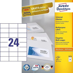 Avery 1τμχ Αυτοκόλλητες Ετικέτες 3474 Ορθογώνιες σε Λευκό Χρώμα 70x37mm
