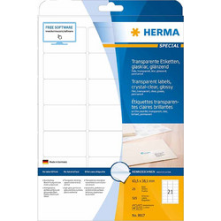 Αυτοκόλλητες ετικέτες Α4 διάφανες glossy 63,5x38,1mm 25φ HERMA 8017