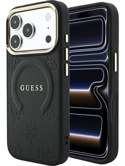Guess Saffiano Peony Ring Magsafe Back Cover Black (iPhone 18 Pro Max / 17 Pro Max)