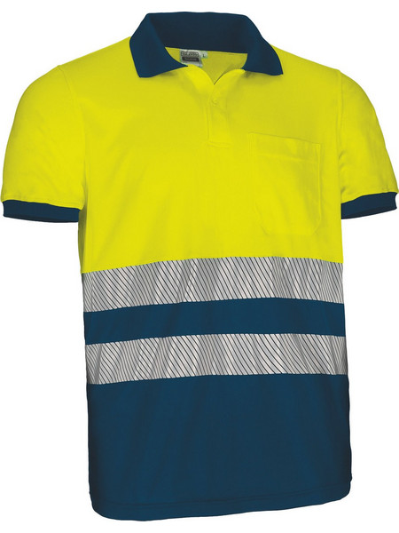 Polo Υψηλής Ορατότητας Κοντομάνικο THURSO Valento Fluo Yellow-Orion Navy Blue