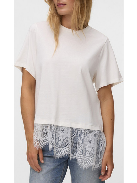 VERO MODA VMBRIT SS O-NECK LACE T-SHIRT JRS 10353960-Snow WhiteDTM LACE White