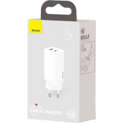Baseus CCGAN2L-B02 Φορτιστής Χωρίς Καλώδιο με Θύρα USB-A & USB-C 65W Power Delivery White
