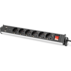 Πολύπριζο Ασφαλείας Digitus 6-fold Office-power strip with 3xUSB