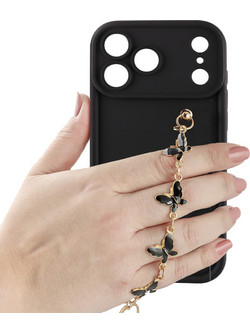 Volte-Tel Silicon TPU With Strap Θήκη iPhone 18 Pro Max Black With Black Butterflies