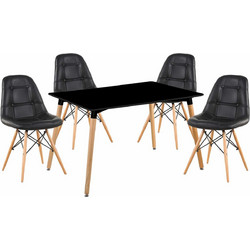 Σετ Τραπεζαρία (4+1) ArteLibre OWLET Μαύρο/Φυσικό PVC/Ξύλο/MDF 120x80x74cm