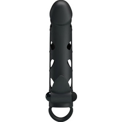 Pretty Love Silicone Sleeve with Ball Straps Κάλυμμα Επιμήκυνσης Πέους με Δόνηση 15.2cm Μαύρο D-211760