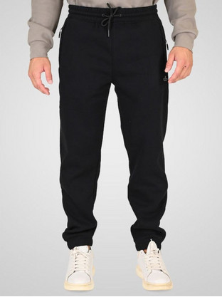 Rebase Ανδρικό Παντελόνι Φόρμας Fleece με Λάστιχο Μαύρο 262RPAN-6046