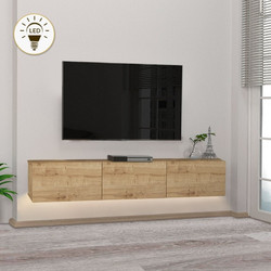 Έπιπλο τηλεόρασης επιτοίχιο Damla Megapap με LED χρώμα sapphire oak 180x29,5x29,5εκ