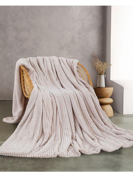 Κουβέρτα Υπέρδιπλη 220x240 Rythmos Jacquard Flannel Με Sherpa Jollein Μπέζ