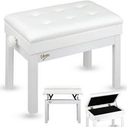 V-TONE PB2 WH piano keyboard bench white upholstered musician seat storage compartment adjustable 49-57 cm up to 140 kg