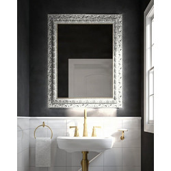 Project Mirrors Wood Antique Ορθογώνιος Καθρέπτης Μπάνιου Led Ξύλινος Ασήμι 80x100cm