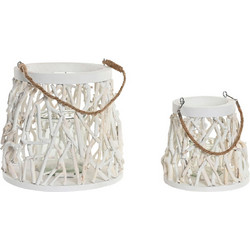 Κηροπήγιο Home ESPRIT Λευκό Ξύλο Κρυστάλλινο 35 x 35 x 32 cm (x2)