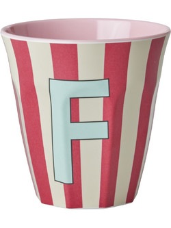 Rice - Melamine Cup with the Letter F - Pink and Red - Medium
