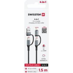 Καλώδιο Φόρτισης & Δεδομένων SWISSTEN Textile 4-in-1 3A 1.5m Μαύρο 1.5 (1 Τεμάχια )