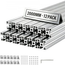 VEVOR 12PCS 3030 Aluminum Extrusion Profile, 78.74 Inch 2000 mm, T Slot European Standard Anodized Linear Rail, High-Strength Extruded Aluminum Rail, for 3D Printer Parts and CNC DIY Workbench, Silver