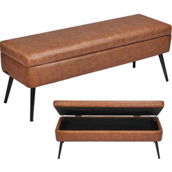 VEVOR Leather Storage Ottoman Bench, PU Leather Bench with Storage and Metal Legs, Modern Shoe Benches Seat for Entryway, Upholstered End of Bed Benches for Living Room, Dining Room, Hallway, Brown