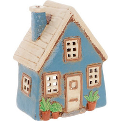 Heart & Home Village Pottery Garden Slat Roof House Teal Tealight 350068