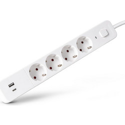 Entac Power Strip 4-Socket with 1x USB-A & 1x USB-C, 1.5 m, White
