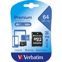 Verbatim Premium microSDXC 64GB Class 10 U1 UHS-I + Adapter