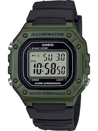 Casio Standard Ψηφιακό Ανδρικό Ρολόι Χρονογράφος με Πράσινο Καουτσούκ Λουράκι W-218H-3AVEF