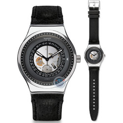 Swatch Ανδρικό Ρολόι Αυτόματο με Μαύρο Δερμάτινο Λουράκι YIS414