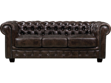 Woodwell Chesterfield 689 Τριθέσιος Καναπές Δερμάτινος Καφέ 201x92x72cm Ε9574,3