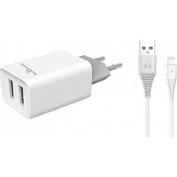 Powertech PT-777 Φορτιστής με Καλώδιο Lightning με 2 Θύρες USB-A White