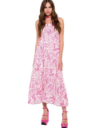 Funky Buddha Midi Καλοκαιρινό Καθημερινό Φόρεμα Ροζ FBL007-124-13