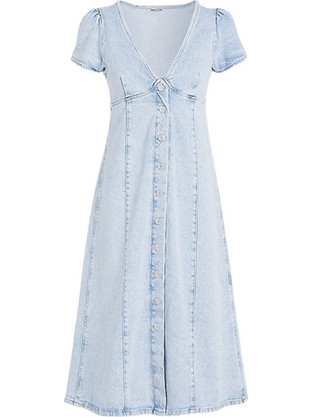 Tommy Jeans Midi Καλοκαιρινό Καθημερινό Φόρεμα Τζιν Γαλάζιο DW0DW17966-1AB