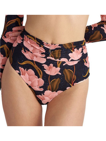 BLU4U Ψηλόμεσο Bikini Slip Floral Μαύρο Ροζ 24365205-02