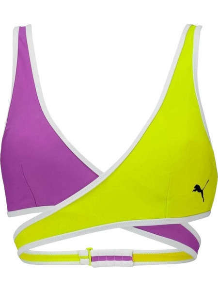 Puma Contour Plunge Αθλητικό Γυναικείο Μαγιό Bikini Top Lime Μωβ 701226201-001