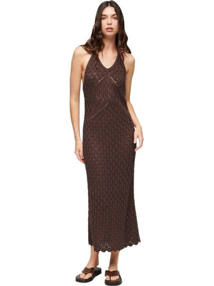 Superdry Maxi Καλοκαιρινό Βραδινό Φόρεμα Πλεκτό Σοκολατί W8011736A-8PZ