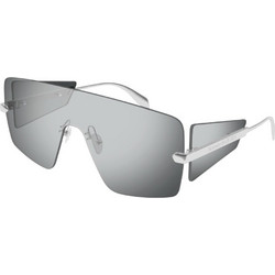 Alexander McQueen AM0460S 002 Ανδρικά Γυαλιά Ηλίου Μάσκα Μεταλλικά Άσπρα με Μαύρο Φακό