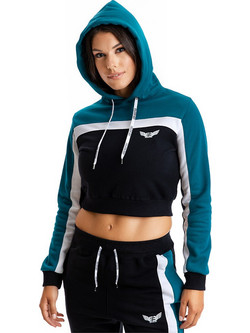 Evolution Body Γυναικείο Αθλητικό Crop Top με Κουκούλα Μαύρο Πετρόλ 2330PET