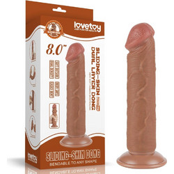 Lovetoy Sliding-Skin 8.0" Dual Layer Dong II Ρεαλιστικό Dildo με Βεντούζα & Όρχεις 20cm Καφέ