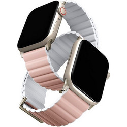 Uniq Revix Premium Reversible Λουράκι Δερμάτινο & Σιλικόνης Pink / White (Apple Watch 42 / 44 / 45mm)