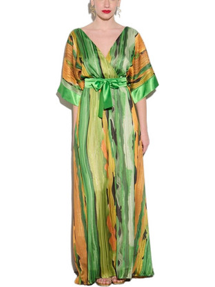 Fibes Fashion Maxi Καλοκαιρινό Φόρεμα για Γάμο / Βάπτιση Κρουαζέ Πράσινο 05-5165