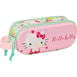 Safta Hello Kitty Κασετίνα Βαρελάκι με 2 Θήκες Ροζ Πράσινο Mint S4310543