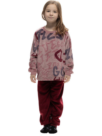 Galaxy Who Runs The World Παιδική Πιτζάμα Fleece Χειμωνιάτικη Ροζ Μπορντό 119-24