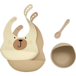 QueenMother Βρεφικό Σετ Φαγητού Σιλικόνης Bear Beige/Ecru 4τμχ
