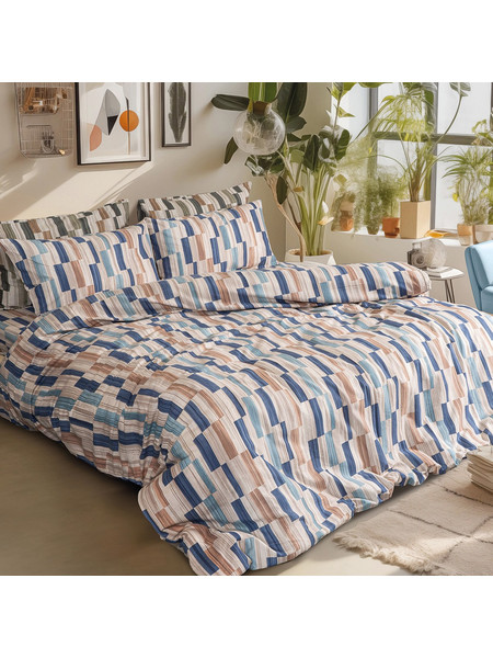 Beauty Home Σετ Σεντόνια Υπέρδιπλα Βαμβακερά 240x260 Art 12633 Candy Μπεζ Μπλε