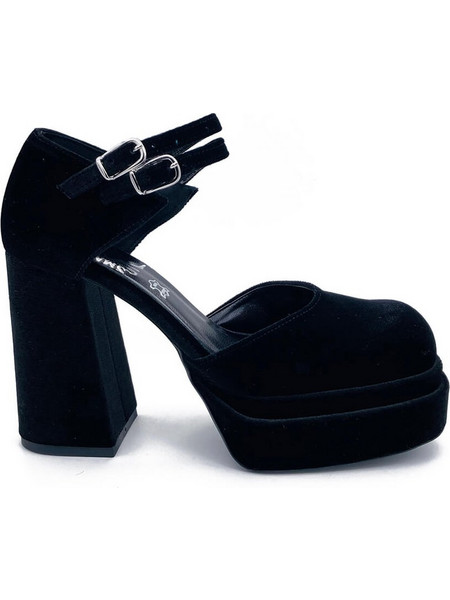 Smart Cronos Γόβες Suede με Χοντρό Ψηλό Τακούνι Λουράκι & Φιάπα Μαύρες 7536-187