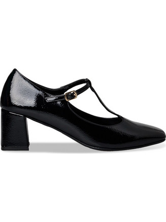 Envie Shoes Γόβες Λουστρίνι με Χοντρό Χαμηλό Τακούνι & Λουράκι Μαύρες E02-20835-34