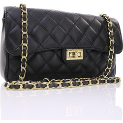 Passaggio Leather Γυναικεία Τσάντα Χιαστί Δερμάτινη Μαύρη με Αλυσίδα 6262-KR-123